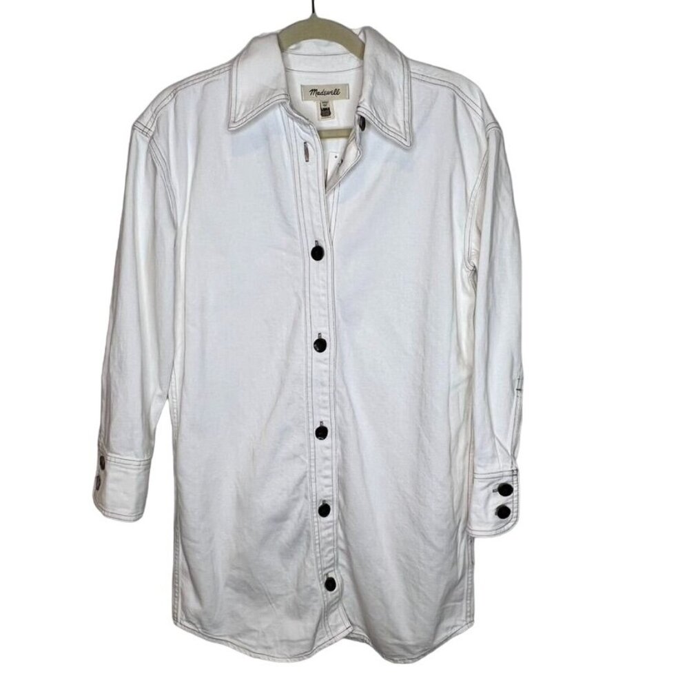 Madewell Womens Dress Size XXS Mini Shirtdress Oversized White Denim 100% Cotton
